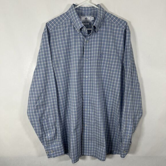 Southern Tide Classic Fit Button Down Shirt Mens Large Blue Plaid Performance - Picture 1 of 14